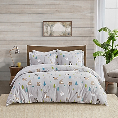 True North by Sleep Philosophy Dog Flannel Full/Queen Duvet Cover Set in Wood. View a larger version of this product image.