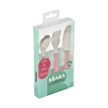 BEABA&reg; 3-Piece Children's All Grown Up First Flatware Set in Rose. View a larger version of this product image.