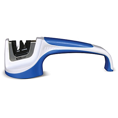 AccuSharp&reg; Pull Through Knife Sharpener in White/Blue. View a larger version of this product image.