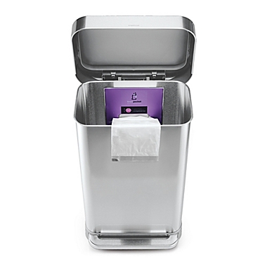 simplehuman&reg; 45-Liter Rectangle LinerStep Trash Can w/Liner Pocket in Brushed Stainless Steel. View a larger version of this product image.