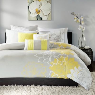 Madison Park Lola 6-Piece Full/Queen Duvet Cover Set in Yellow/Grey