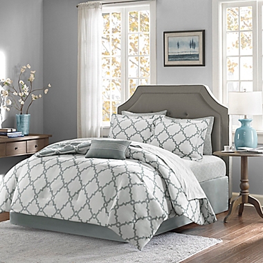 Madison Park Essentials Merritt 9-Piece Reversible Queen Comforter Set in Grey. View a larger version of this product image.