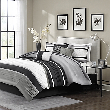 Madison Park Blaire 7-Piece Queen Comforter Set in Grey. View a larger version of this product image.