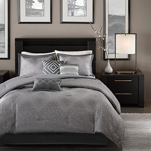 New Chic Pleating Design Grey Comforter Shams Bedskirt 7 pcs King Queen Set 