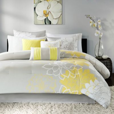 Madison Park Lola 7-Piece Queen Comforter Set in Yellow/Grey