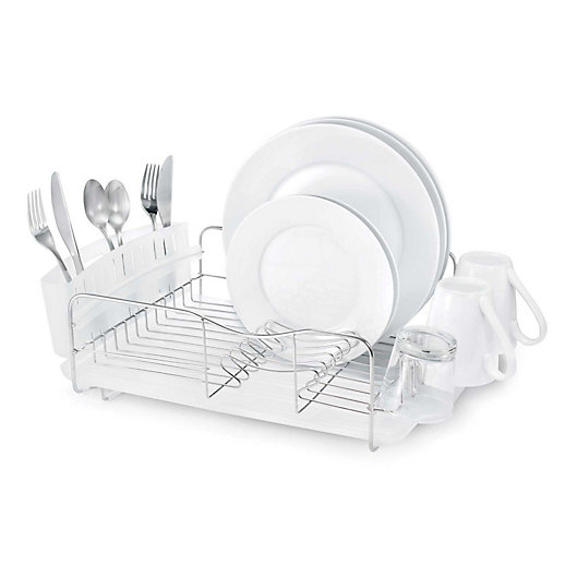 Stainless Polder 4 Piece Dish Rack Set Slide Out Drying Tray Clear Brand New!