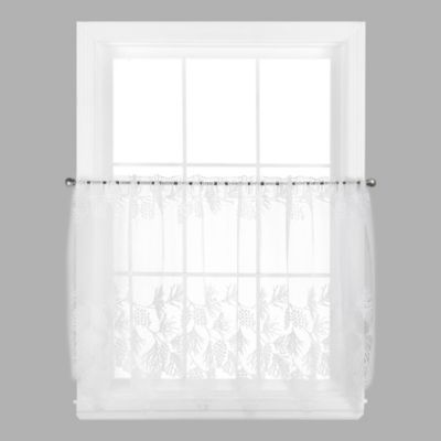 WHITE LACE CURTAINS cafe tiers 56wX11" 
