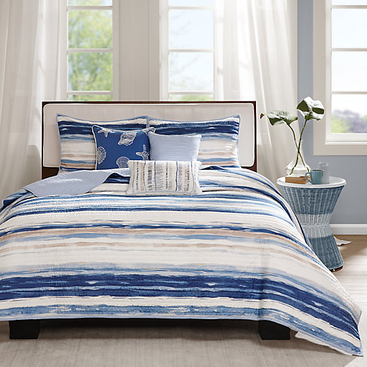 Full/Queen Blue Details about   Madison Park Geometr Marina 6 Piece Quilted Coverlet Set 