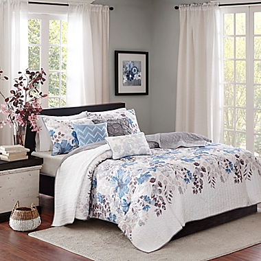 Madison Park Luna 6-Piece Full/Queen Coverlet Set in Blue. View a larger version of this product image.