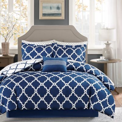 Madison Park Essentials Merritt 9-Piece Reversible Queen Comforter Set in Navy