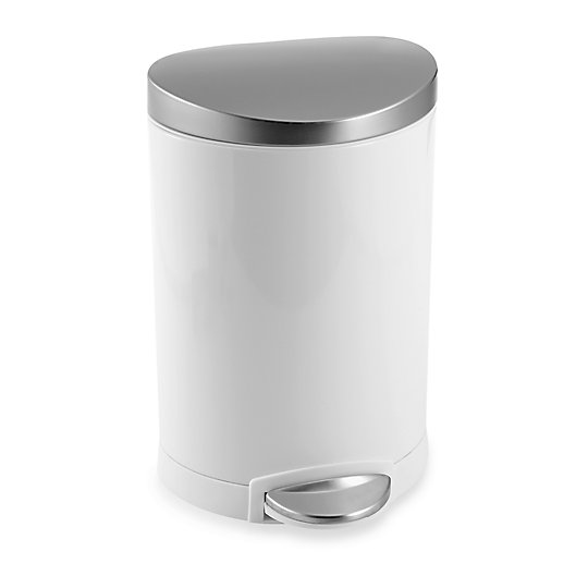 Step Trash Can Semi-Round Bathroom Office Wastebasket 6L/ 1.6 Gallon White Steel 