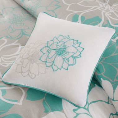 Grey Floral Flowers – 6 Piece Sate Details about   Madison Park Lola Full/Queen Size Set-Aqua 
