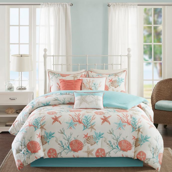 Madison Park Pebble Beach Comforter Set In Coral Bed Bath Beyond