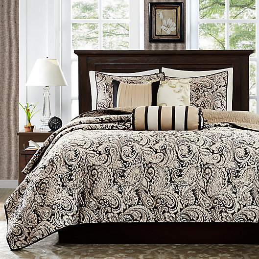Alternate image 1 for Madison Park Aubrey Quilted 6-Piece Full/Queen Coverlet Set in Black