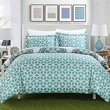 Chic Home Majorca 7-Piece Reversible King Duvet Cover Set in Green. View a larger version of this product image.