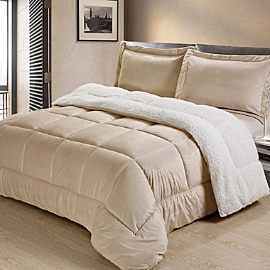 Cathay Home Sherpa Down Alternative 3-Piece Reversible Queen Comforter Set in Camel. View a larger version of this product image.
