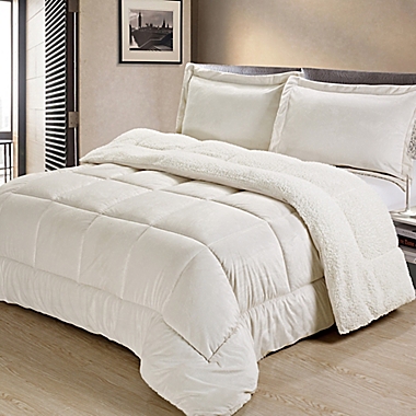 Cathay Home Sherpa Down Alternative 3-Piece Reversible Queen Comforter Set in Ivory. View a larger version of this product image.