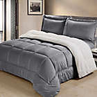 Alternate image 1 for Cathay Home Sherpa Down Alternative 3-Piece Reversible Queen Comforter Set in Pewter
