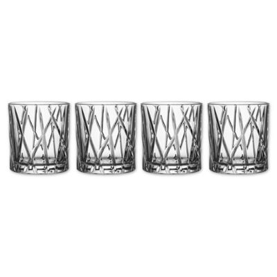 Orrefors City 10.9 Ounce Double Old Fashioned Crystal Glass Set of 4