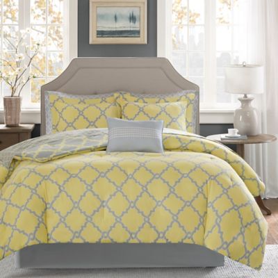 Madison Park Essentials Merritt 7-Piece Reversible Twin Comforter Set in Yellow/Grey