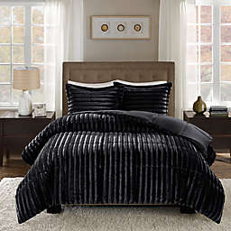 Madison Park Duke Faux Fur Full/Queen Comforter Set in Black