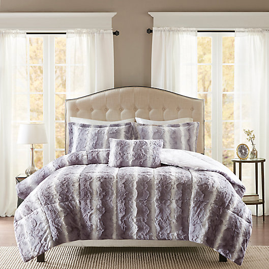 Alternate image 1 for Madison Park® Zuri Faux Fur 4-Piece King/California King Comforter Set in Grey