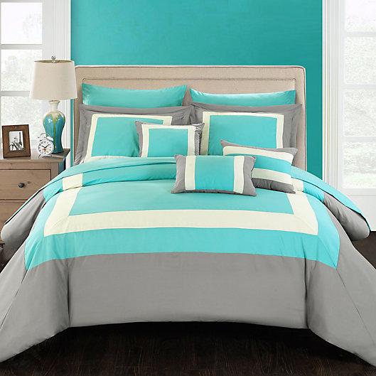 Alternate image 1 for Chic Home Dylan 10-Piece King Comforter Set in Turquoise