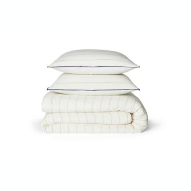 Studio 3B&trade; 3-Piece Full/Queen Pinstripe Duvet Cover Set in Coconut Milk/Navy. View a larger version of this product image.
