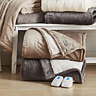 Alternate image 1 for Brookstone&reg; n-a-p&reg; Twin Heated Sherpa Blanket in Linen