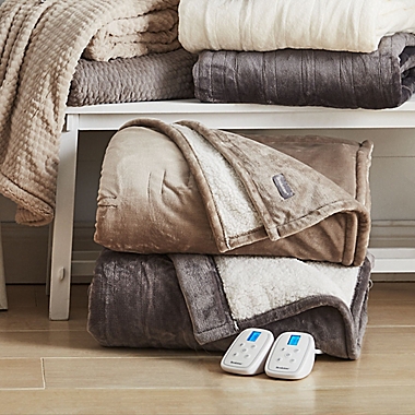 Brookstone&reg; n-a-p&reg; Twin Heated Sherpa Blanket in Linen. View a larger version of this product image.