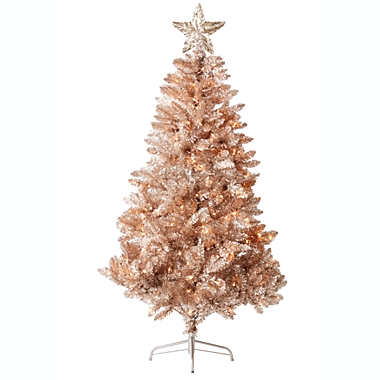 H for Happy&trade; 6-Foot Tinsel Pre-Lit Christmas Tree in Rose Gold with Clear Lights. View a larger version of this product image.