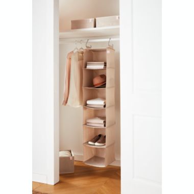 Squared Away&trade; 6-Shelf Canvas Hanging Sweater Organizer in Oyster Grey. View a larger version of this product image.