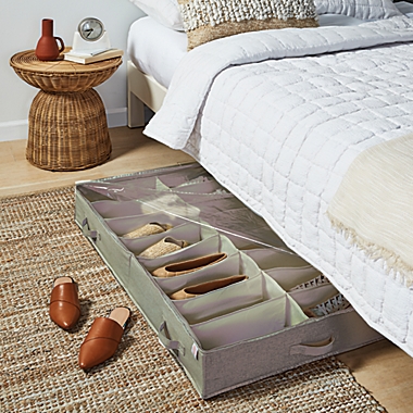 Squared Away&trade; Under-Bed Canvas Shoe Organizer in Oyster Grey. View a larger version of this product image.