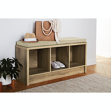 Squared Away&trade; 3-Cube Storage Bench in Oak. View a larger version of this product image.