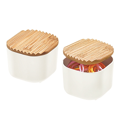 Squared Away&trade; Small Storage Bins with Bamboo Lids in White (Set of 2). View a larger version of this product image.