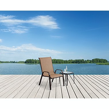 Never Rust Outdoor Aluminum Sling Dining Chair in Brown. View a larger version of this product image.