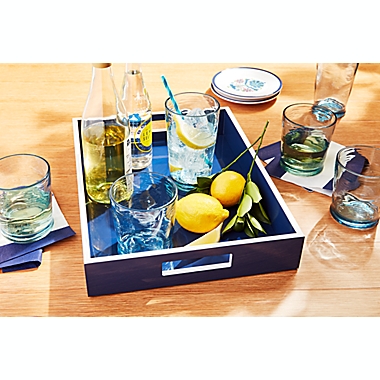 Everhome&trade; Rectangle Tray Lacquer in Blue. View a larger version of this product image.