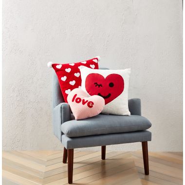 H for Happy&trade; Valentine's Day Winky Face Square Throw Pillow in Red. View a larger version of this product image.