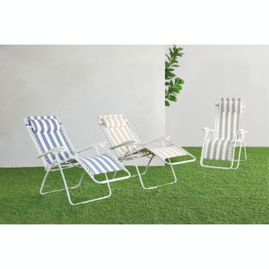 Simply Essential&trade; Cabana Stripe Outdoor Folding Zero Gravity Lounger Chair in Grey/White. View a larger version of this product image.