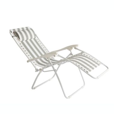 Simply Essential&trade; Cabana Stripe Outdoor Folding Zero Gravity Lounger Chair in Grey/White. View a larger version of this product image.