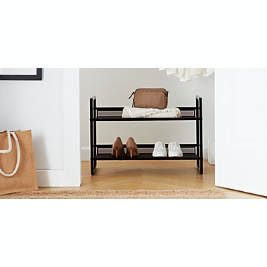 Squared Away&trade; 2-Tier Perforated Metal Shoe Rack in Black. View a larger version of this product image.