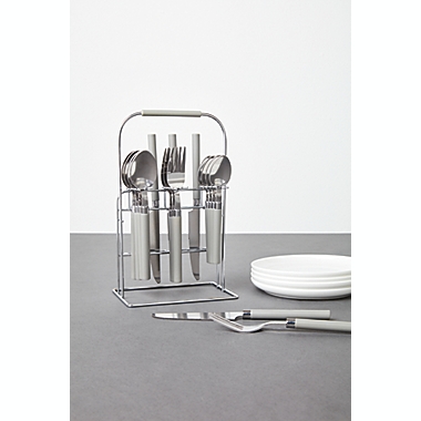 Simply Essential&trade; 16-Piece Stainless Steel Flatware Set with Caddy in Cool Grey. View a larger version of this product image.