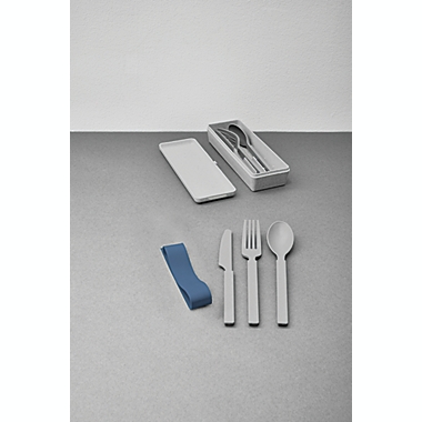 Simply Essential&trade; 7-Piece Eco-Plastic Flatware Set and Case in Cool Grey. View a larger version of this product image.