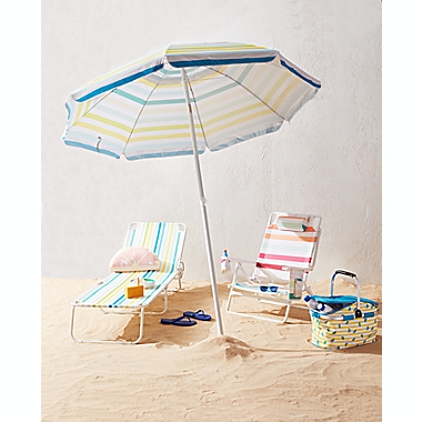 H for Happy&trade; 7-Foot Cool Stripes Beach Umbrella in Blue. View a larger version of this product image.