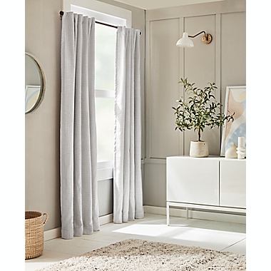 Everhome&trade; Blanche Geometric Print 84-Inch Blackout Curtain Panel in Grey (Single). View a larger version of this product image.