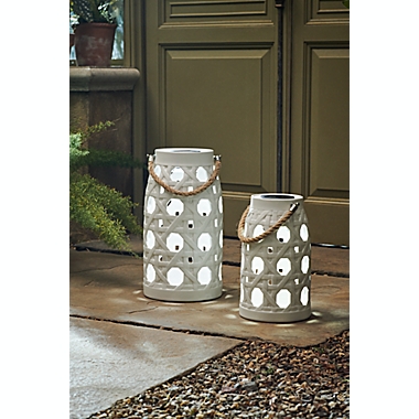 Everhome&trade; Small Solar LED Ceramic Lantern in White. View a larger version of this product image.