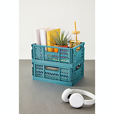 Simply Essential&trade; Medium Collapsible Crates in Brittany Blue (Set of 2). View a larger version of this product image.