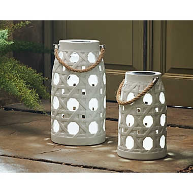 Everhome&trade; Solar LED Ceramic Lantern in White. View a larger version of this product image.