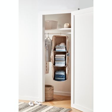 Squared Away&trade; 3-Shelf 12-Pocket Garment Storage Organizer in Egret/Oyster Grey. View a larger version of this product image.