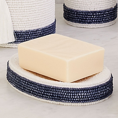 Everhome&trade; Beaded Striped Soap Dish in White/Blue. View a larger version of this product image.